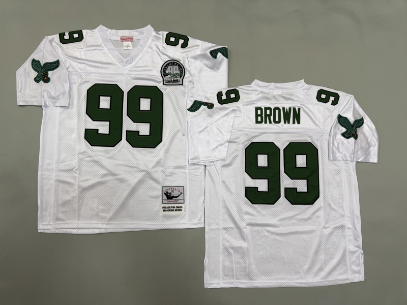 Men 2025 Philadelphia Eagles #99 Brown white Throwback Limited NFL Jersey style 001